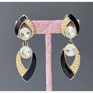 Vintage Bijoux New York Designs Earrings Clip On Crystal Rhinestone Dangle Drop